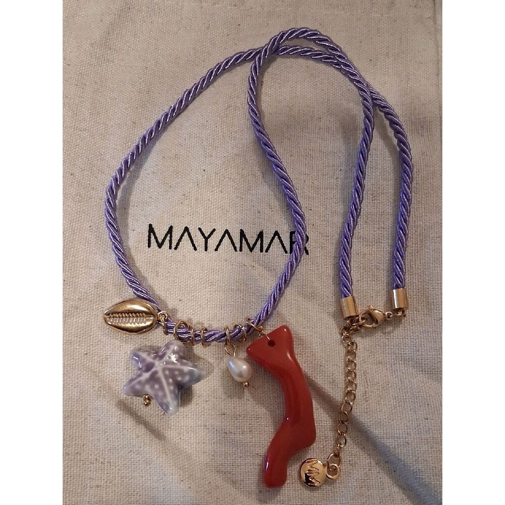 MAYAMAR Purple Charm Necklace With MAYAMAR Pouch New